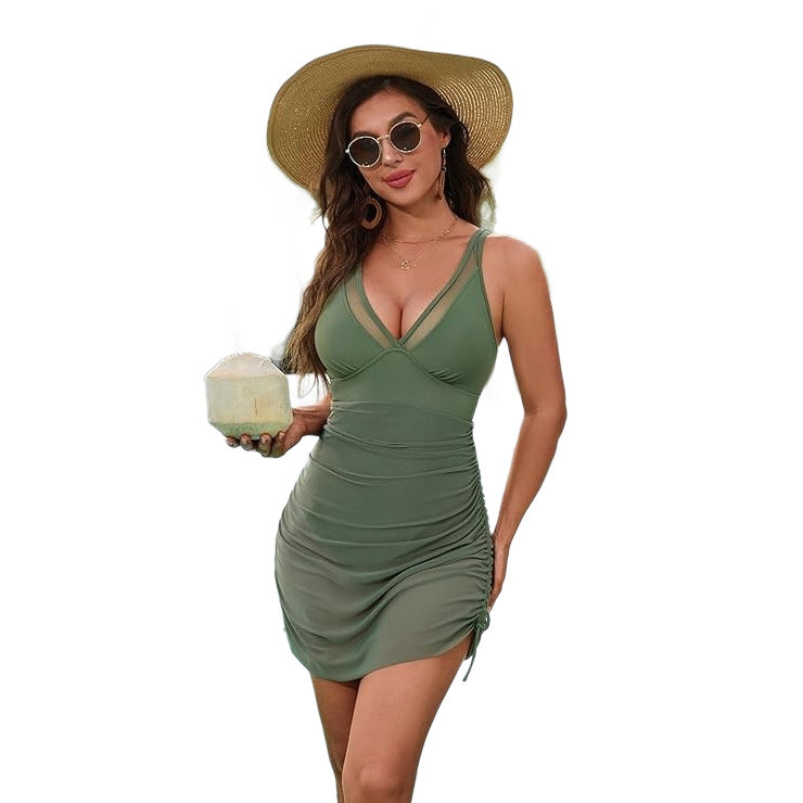 Damen Eleganter Strandkleid mit verstellbaren Trägern Drune