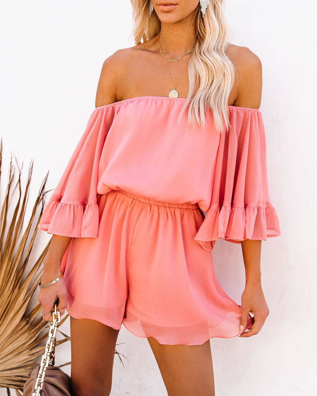 Damen Off-Shoulder Kurzoverall mit voluminösen Ärmeln Drune