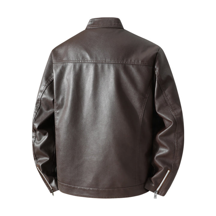 Herren Schlichte Kunstleder-Cityjacke mit Stehkragen, Zweiwege-Reißverschluss & Eingrifftaschen Drune