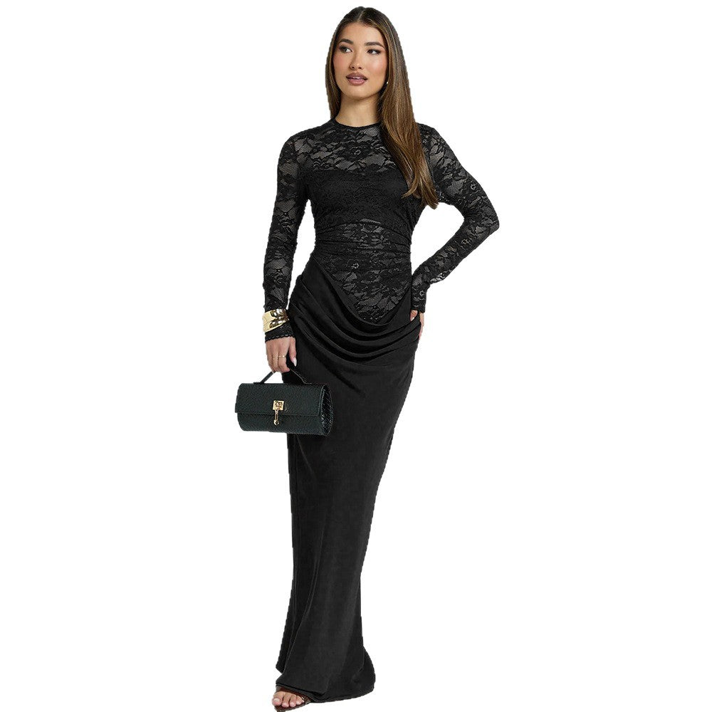 Damen Elegantes Spitzenmaxikleid mit taillierter Silhouette Drune