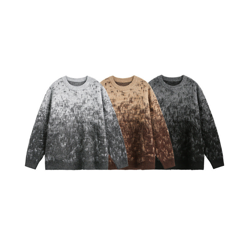 Unisex Oversize Grobstrickpullover mit sanftem Farbverlauf und Rundhalsausschnitt Drune