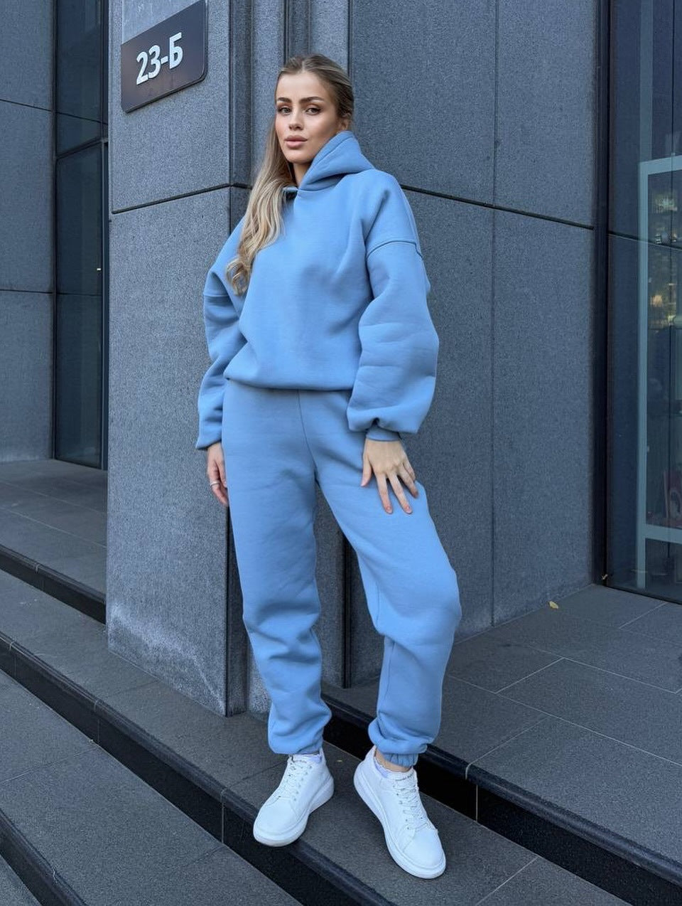 Damen Oversized-Fleece-Sweatset mit Kapuze und konisch zulaufender Jogginghose Drune