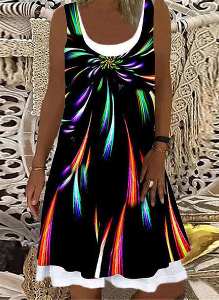 Damen Blumendruck Ärmelloses Strandkleid Drune