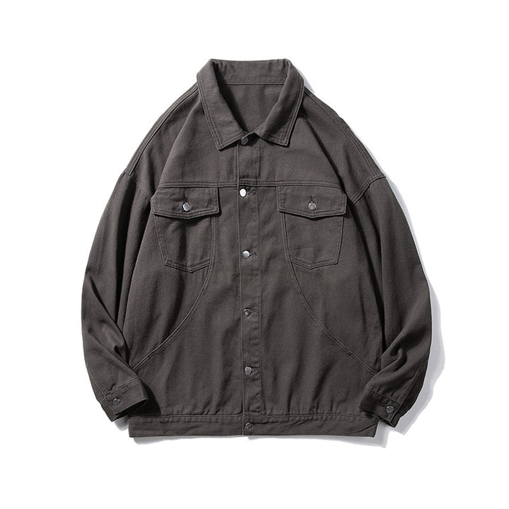 Herren Oversized Canvas Utility-Jacke mit Druckknopffront, aufgesetzten Brusttaschen und Raglanärmeln Drune