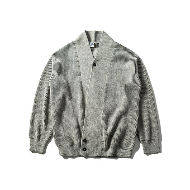 Unisex Oversize‑Strickcardigan mit Schalkragen, Strukturmix und Knopfleiste Drune