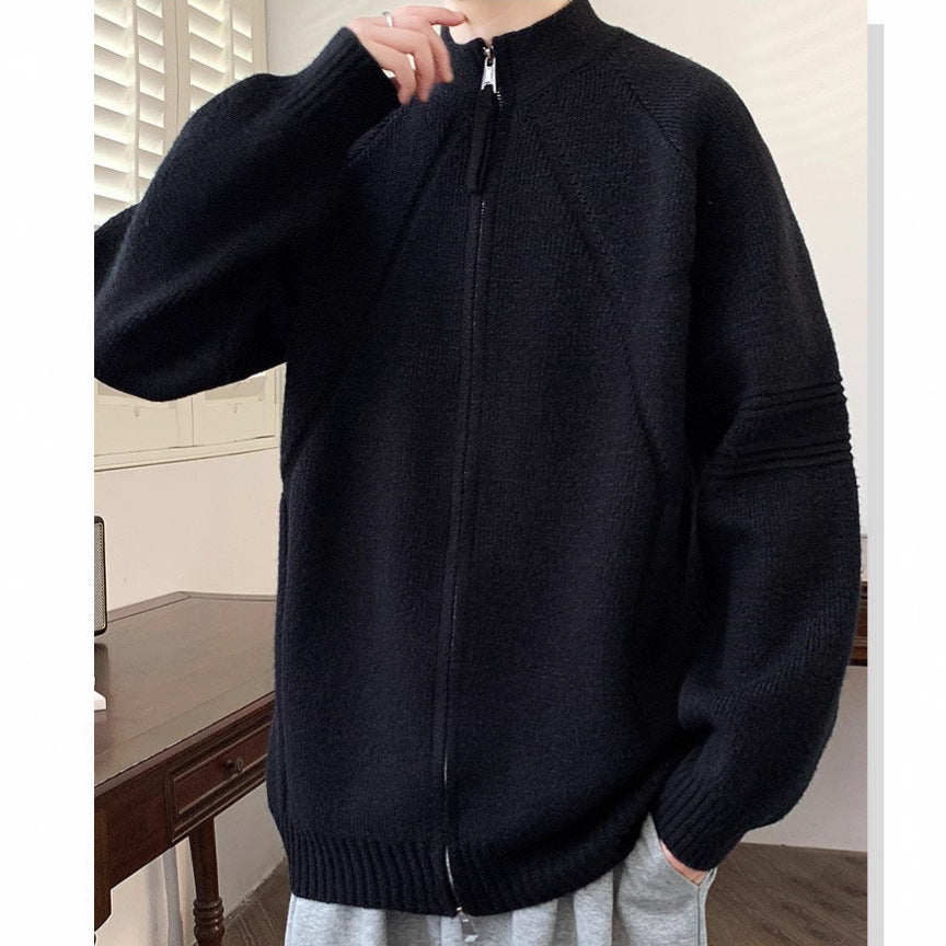 Herren Modische Strickjacke mit hohem Kragen Drune