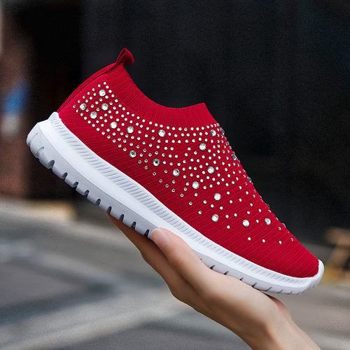 Damen Elastischer Sock-Sneaker mit Strass‑Nieten, atmungsaktivem Strickschaft und dämpfender Komfortsohle Drune