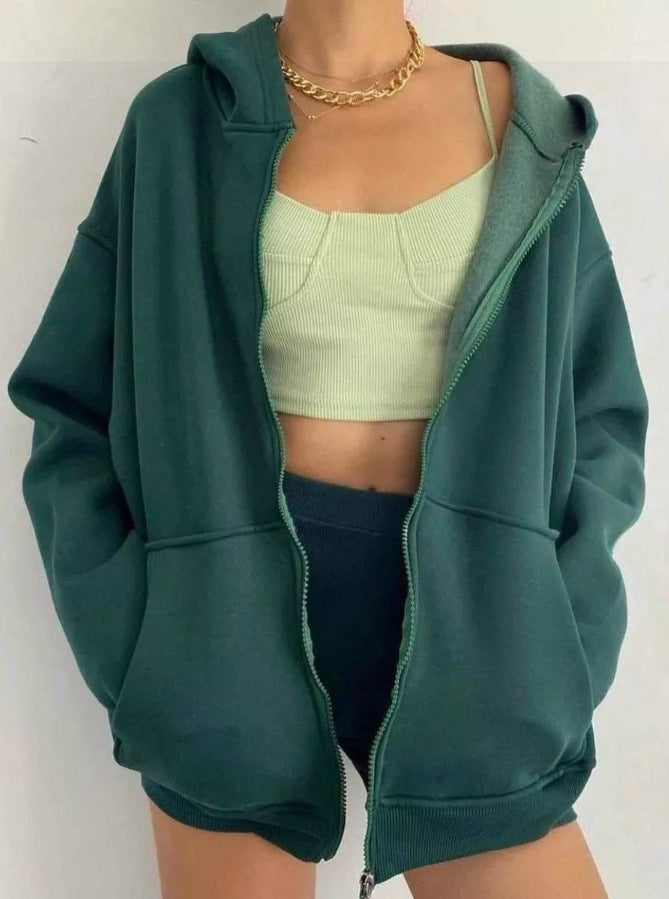 Damen oversized Kapuzenpullover mit Reißverschluss und praktischen Taschen Drune