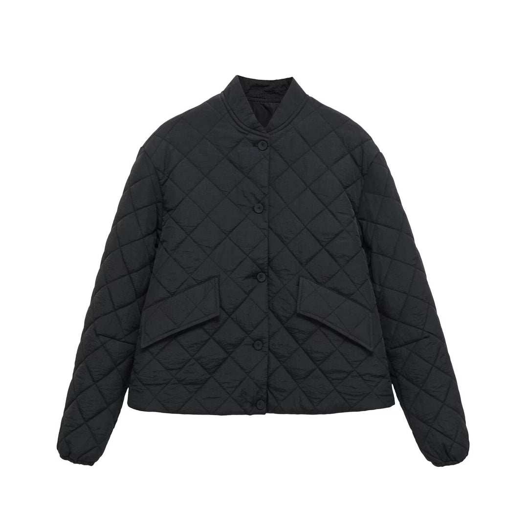 Damen Steppjacke mit Karomuster, kurzem Boxy‑Schnitt und Pattentaschen Drune