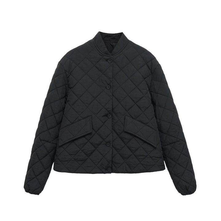 Damen Steppjacke mit Karomuster, kurzem Boxy‑Schnitt und Pattentaschen Drune
