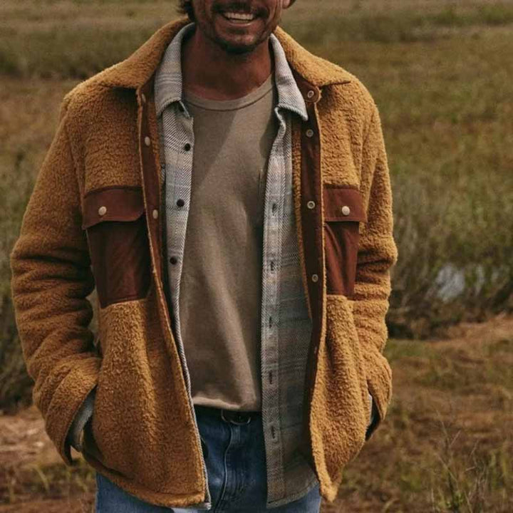Herren Sherpa-Workjacke mit Brusttaschen aus Kontrastmaterial und Druckknopfverschluss Drune