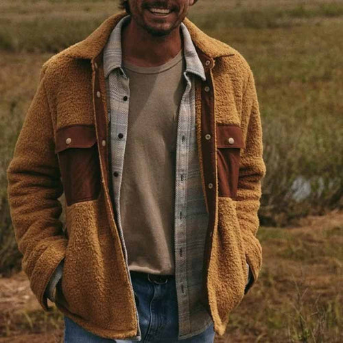 Herren Sherpa-Workjacke mit Brusttaschen aus Kontrastmaterial und Druckknopfverschluss Drune