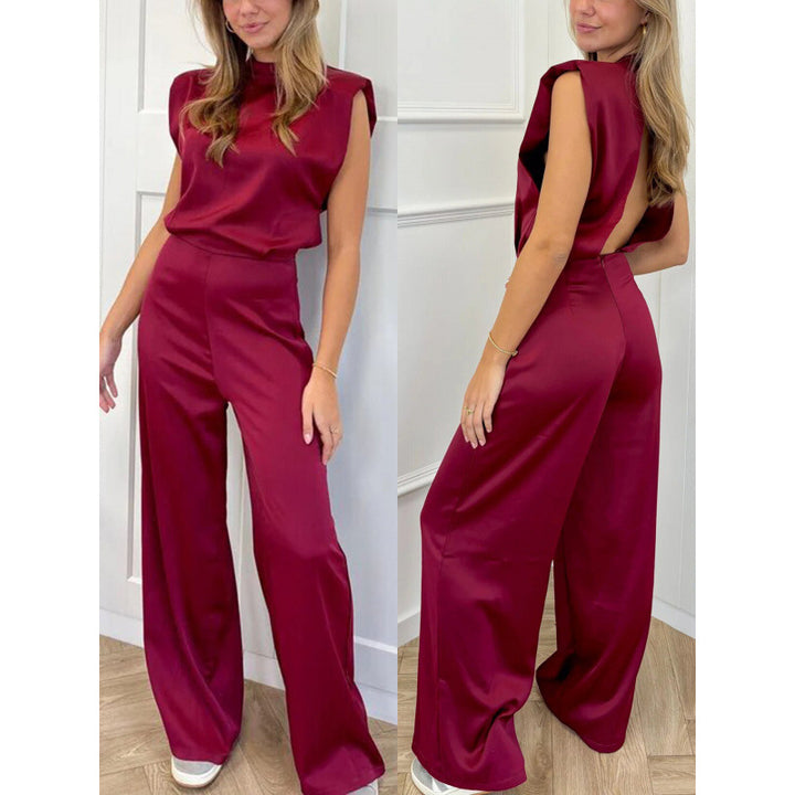 Damen Eleganter Jumpsuit mit geraden Beinen und hohem Kragen Drune