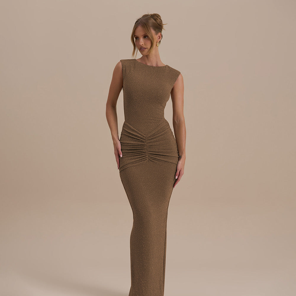 Damen glamouröses Abendkleid mit figurbetontem Schnitt und eleganter Raffung Drune