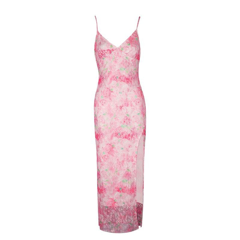 Damen elegantes Maxikleid mit floralem Muster und seitlichem Schlitz Drune