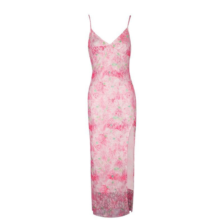 Damen elegantes Maxikleid mit floralem Muster und seitlichem Schlitz Drune