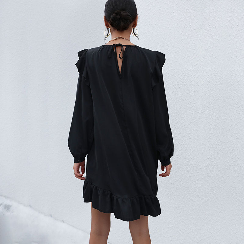 Damen A‑Linien Minikleid mit Volant‑Schultern und Rüschen-Saum Drune