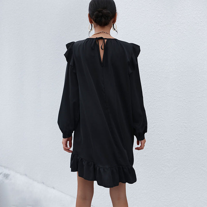 Damen A‑Linien Minikleid mit Volant‑Schultern und Rüschen-Saum Drune