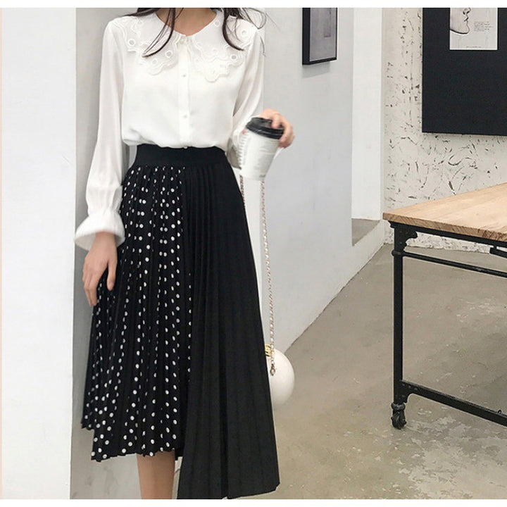 Damen Asymmetrischer Plissee-Midirock mit Tupfen-Panel und elastischem Bund Drune