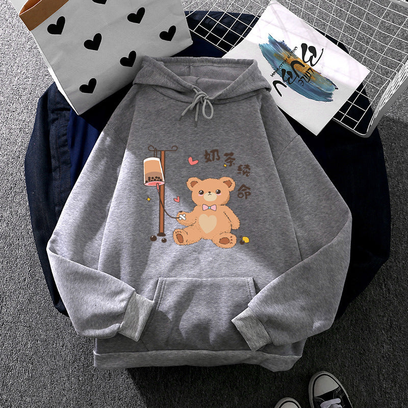 Damen nan Kapuzenpullover mit minimalistischer Grafik, lockerer Oversize-Passform und Kängurutasche Drune