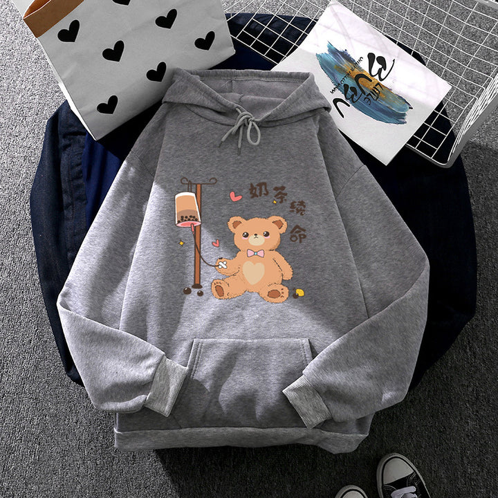 Damen nan Kapuzenpullover mit minimalistischer Grafik, lockerer Oversize-Passform und Kängurutasche Drune
