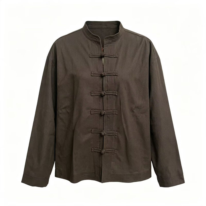 Herren Lockere Baumwoll‑Leinen Jacke im China‑Style mit Stehkragen und Knotenverschlüssen Drune