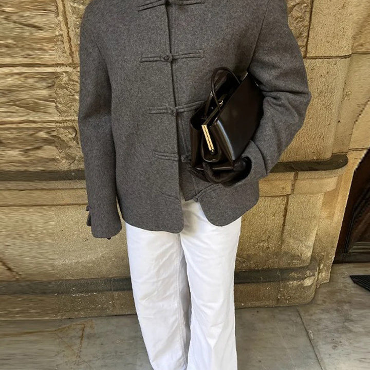 Damen Boxy Wollmix-Kurzjacke mit Knebelverschlüssen und Stehkragen Drune