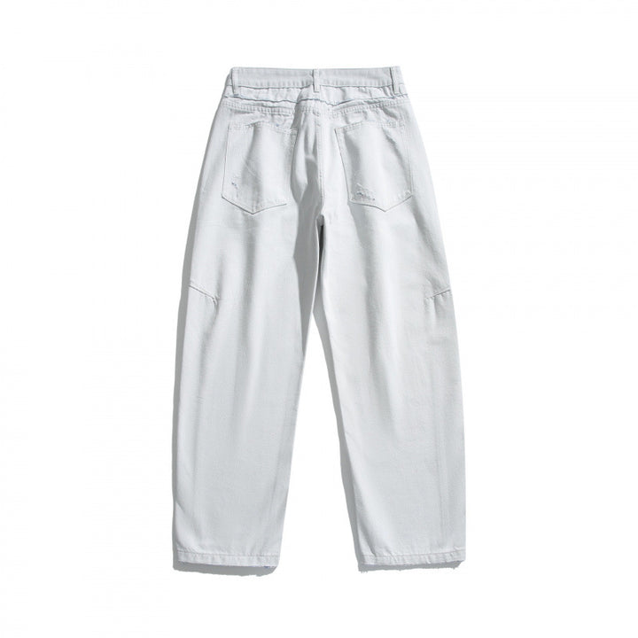 Damen Weite High‑Waist Cropped Jeans mit sichtbarer Knopfleiste, rohem Saum und Utility‑Nähten Drune