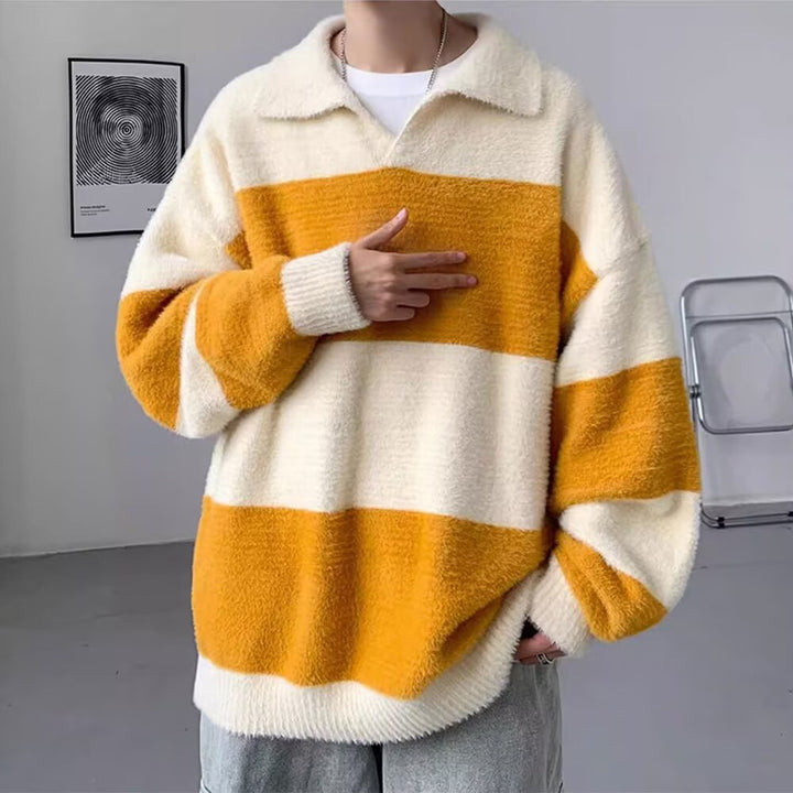 Herren Gemütlicher Grobstrickpullover mit modernen Streifen Drune