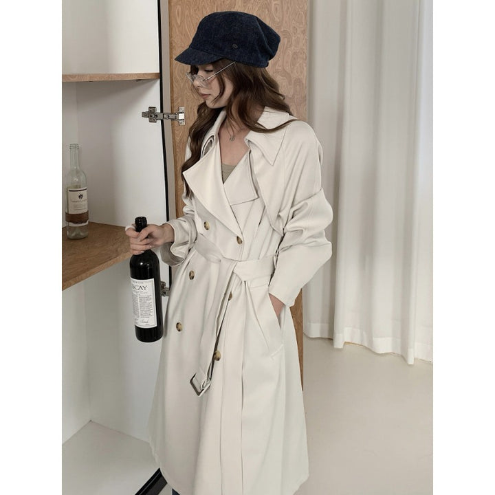 Damen Kastenförmiger Midilanger Trenchcoat mit weichem Fall und verstellbaren Manschetten Drune