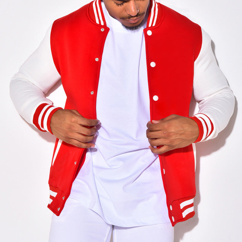 Herren nan Retro-Sport-Bomberjacke mit Druckknopfleiste, Kontrastärmeln und Rippbündchen Drune