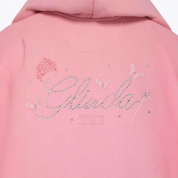 Damen nan Rüschen-Kapuzen-Sweatjacke mit Ballonärmeln und Strasslogo Drune