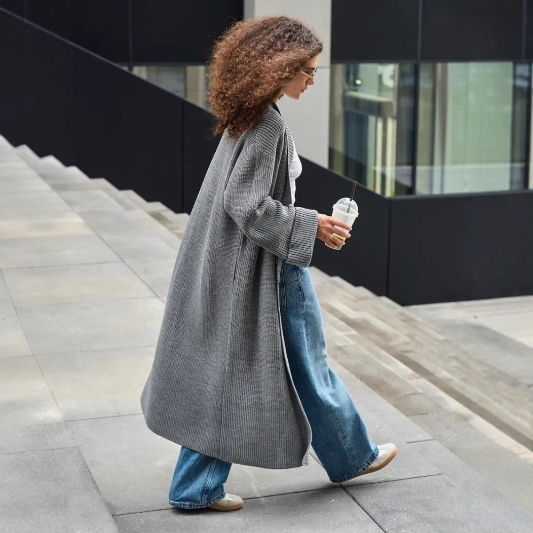 Damen Modischer Strickmantel mit weitem Schnitt und innovativen Knopfdetails Drune