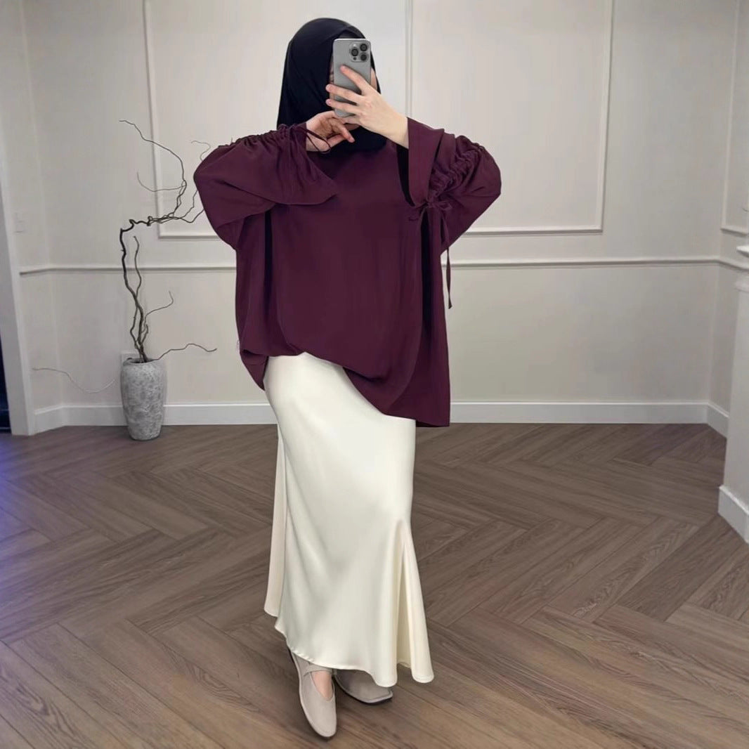 Damen Hochtaillierter Satin-Maxirock mit seidenähnlichem Fall und eleganter Trompetenform Drune