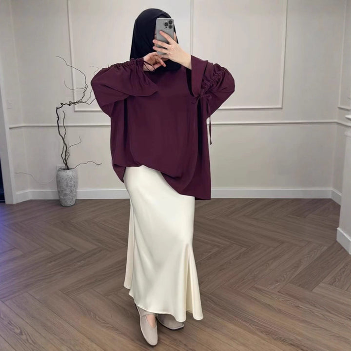 Damen Hochtaillierter Satin-Maxirock mit seidenähnlichem Fall und eleganter Trompetenform Drune