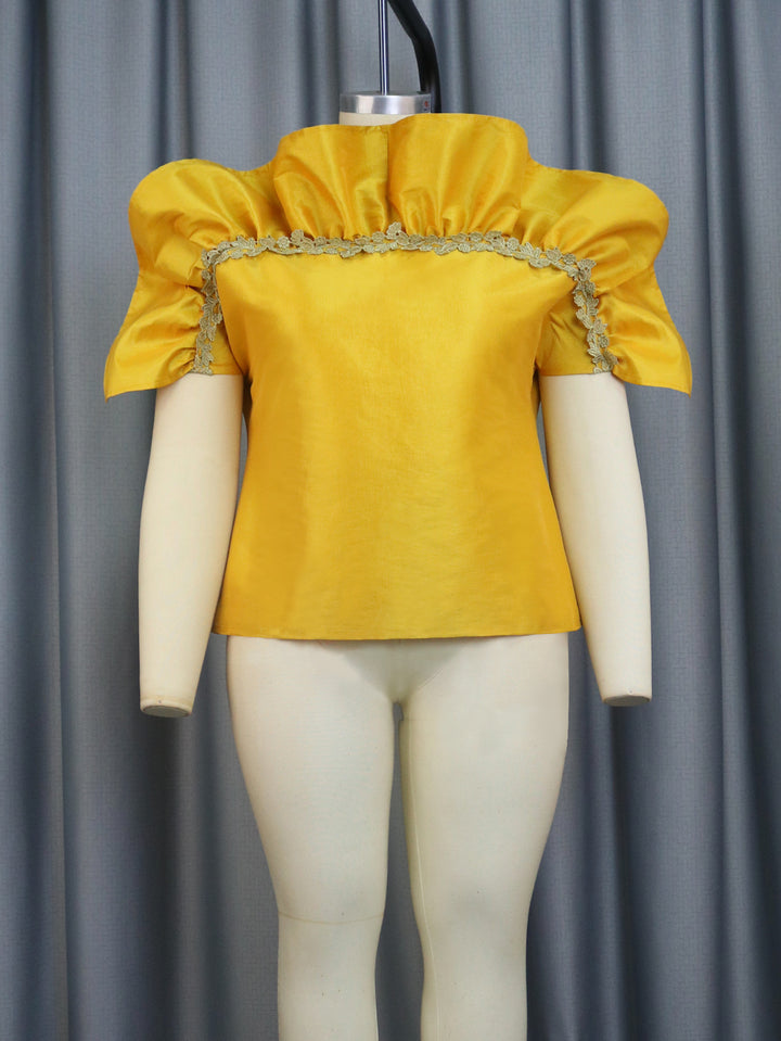 Damen Elegantes Oberteil mit voluminösen Puffärmeln und zarten Spitzenakzenten Drune