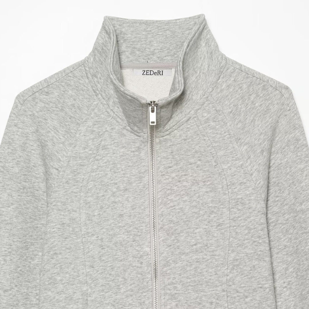 Damen Taillierte Sweatjacke mit Stehkragen, Reißverschluss und Raglanärmeln Drune