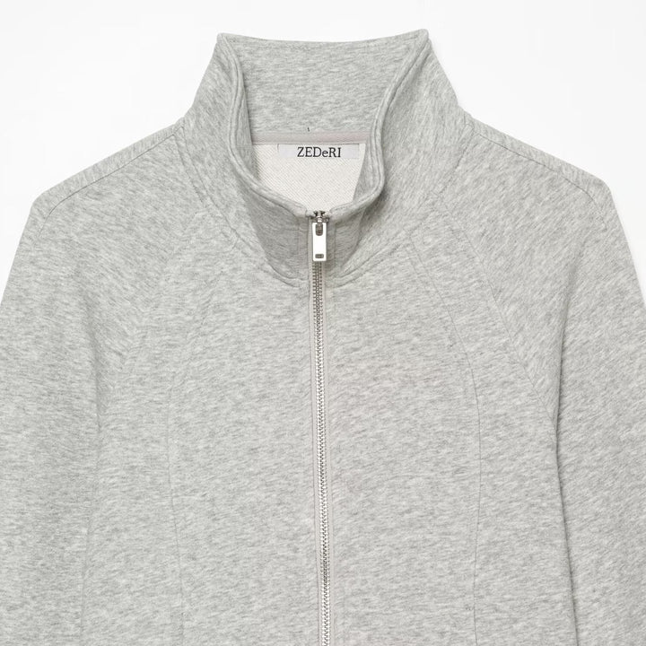 Damen Taillierte Sweatjacke mit Stehkragen, Reißverschluss und Raglanärmeln Drune