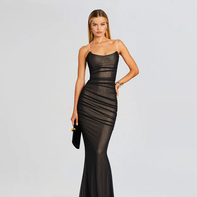 Damen figurbetontes Maxikleid mit elegantem Rüschendesign Drune