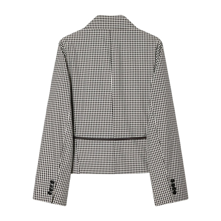 Damen nan taillierter zweireihiger Blazer mit Kordelzug und kariertem Muster Drune
