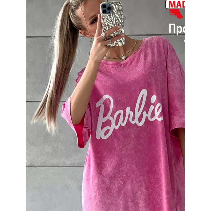 Damen oversized T-Shirt im stylischen Vintage-Look mit Barbie-Design Drune