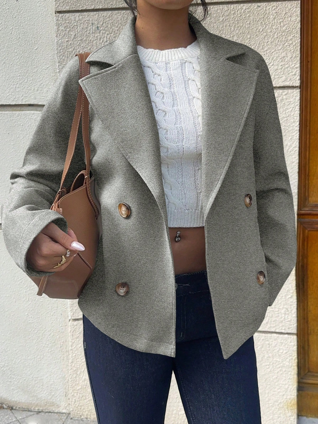 Damen Kurzblazer im Doppelreiher mit weitem Revers Drune
