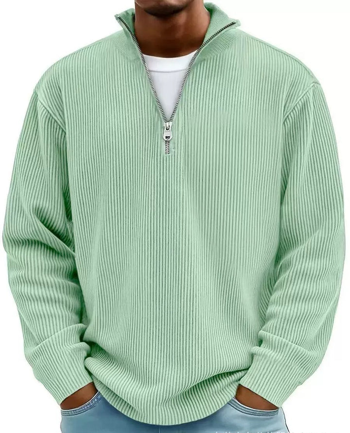 Herren gerippter Strickpullover mit Halbreißverschluss und Stehkragen Drune