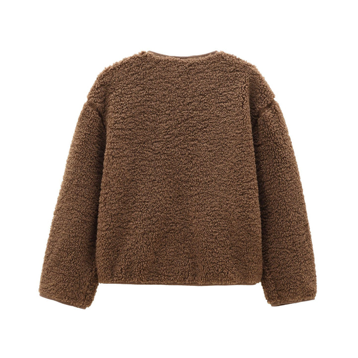 Damen nan kurz geschnittene Teddyjacke mit Druckknopfleiste und aufgesetzten Taschen Drune