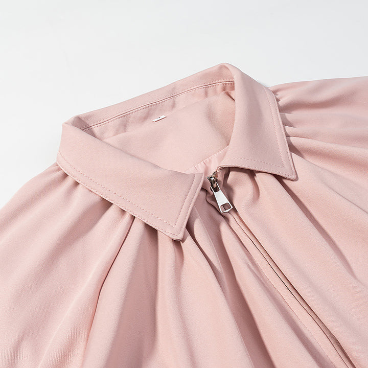 Damen Kurzblouson mit Kellerfalten, Reißverschluss und Ballonärmeln Drune