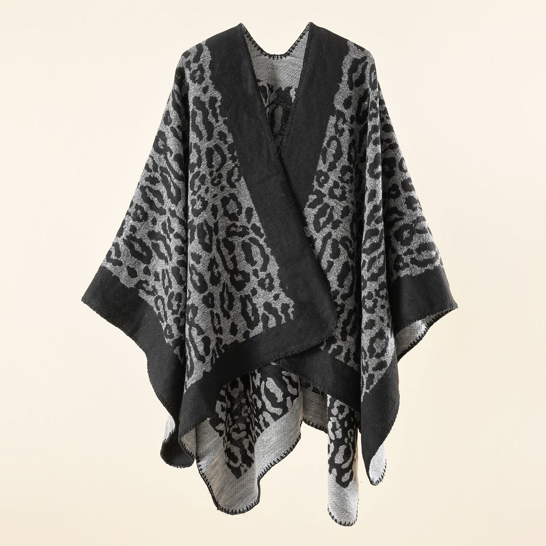 Damen Grobgewebter Jacquard‑Umhang mit Leo‑Print und offener Kimono‑Silhouette Drune