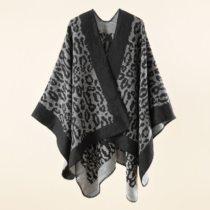 Damen Grobgewebter Jacquard‑Umhang mit Leo‑Print und offener Kimono‑Silhouette Drune