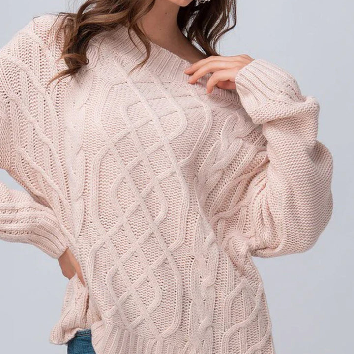 Damen Grobstrickpullover mit asymmetrischem Ausschnitt und Zopfmuster Drune