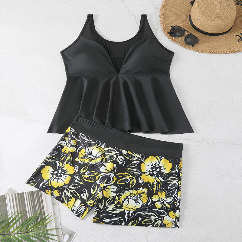 Damen Tankini-Set mit floralem Rock und eleganter Raffung Drune