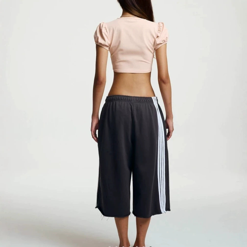 Damen lässige Sport-Bermudashorts mit seitlichen Streifen Drune